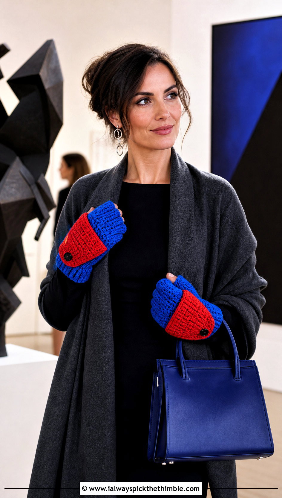 Color Block Convertible Crochet Mittens With Column Dress - 20 Convertible Crochet Fingerless Mittens outfit ideas