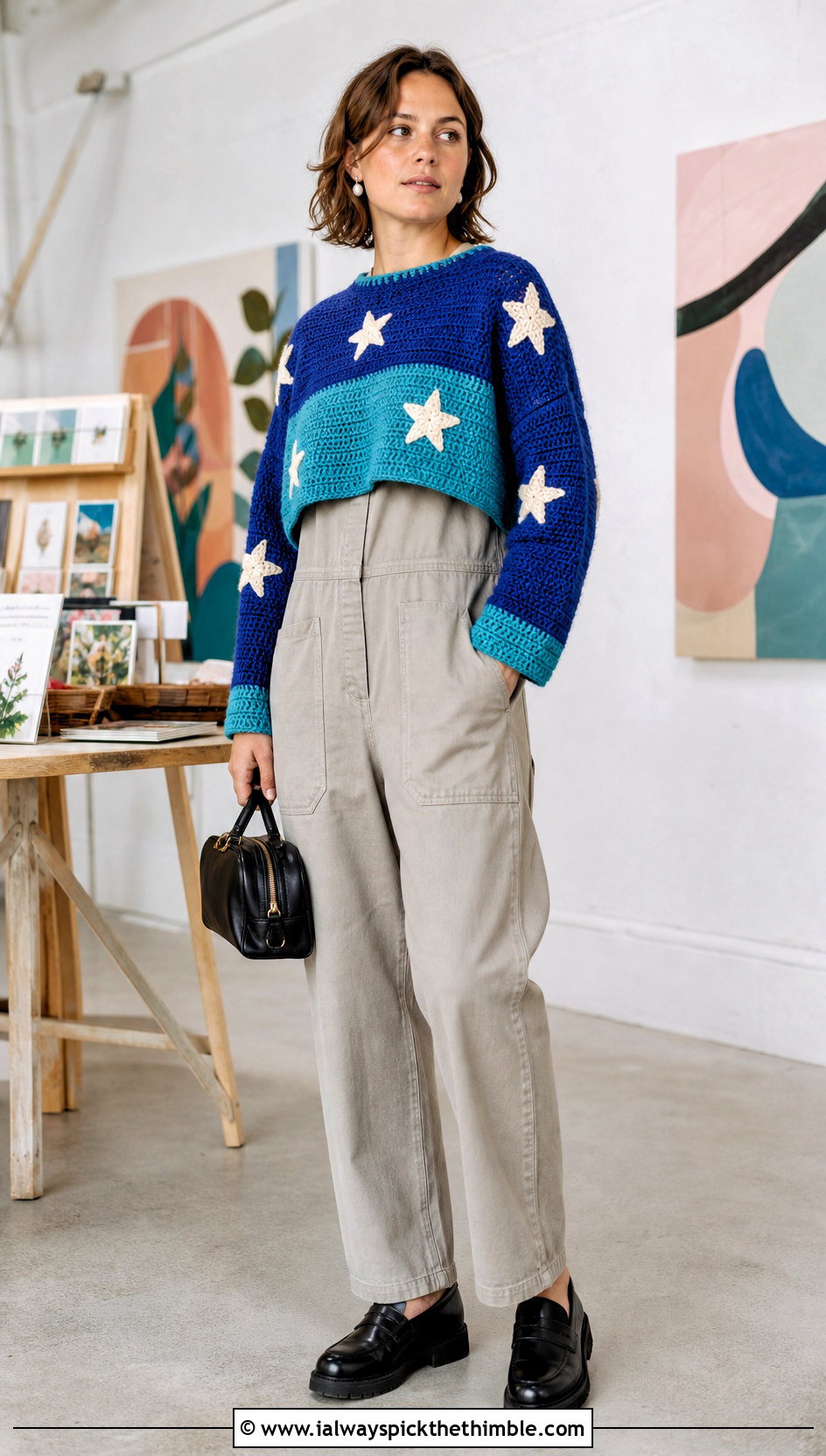Color Block Coraline Star Crochet Sweater With Utility Jumpsuit - 20 Coraline Star Crochet Sweater outfit ideas