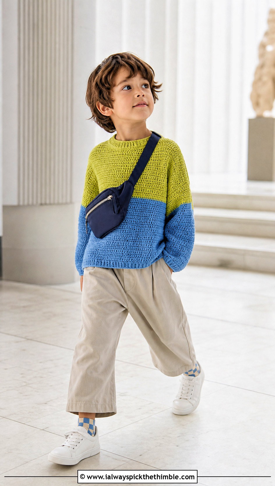 Color Block Crochet 5T Sweater With Wide Leg Pants - 15 crochet 5t sweater outfit ideas