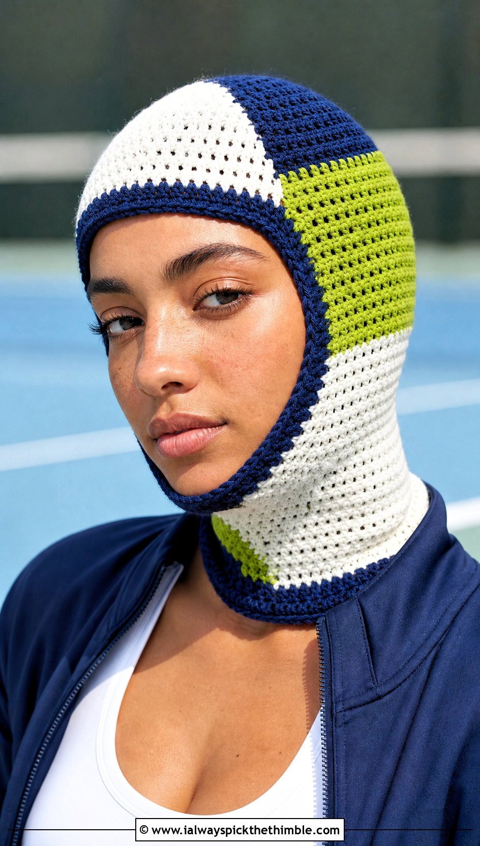 Color Block Crochet Balaclava With Track Jacket - 25 crochet balaclava outfit ideas