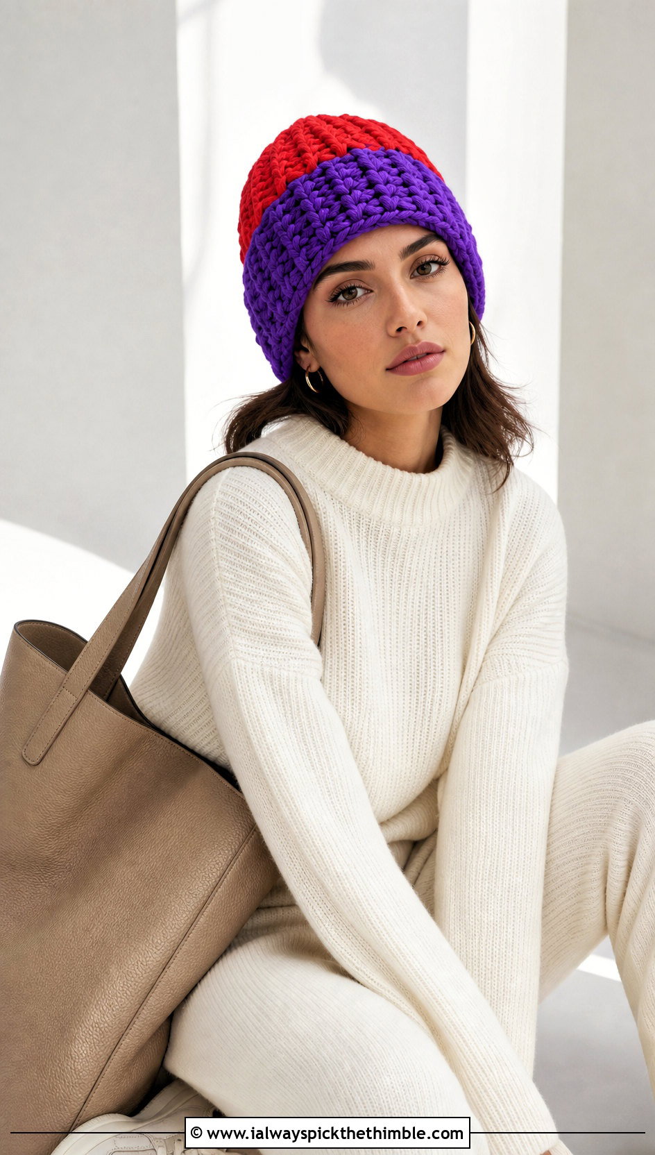 Color Block Crochet Beanie With Matching Knit Set - 25 simple crochet beanie outfit ideas