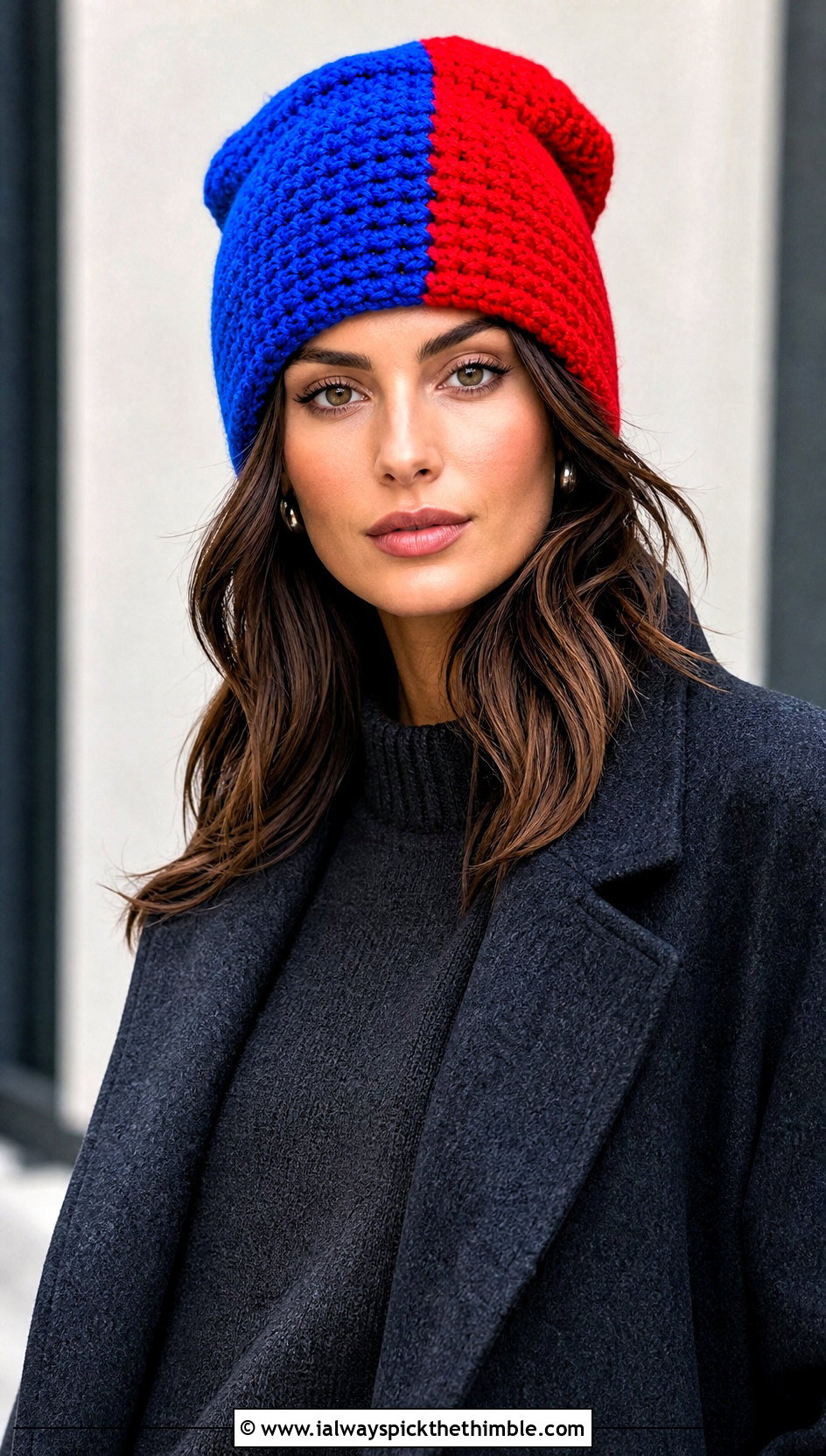 Color Block Crochet Beanie With Monochrome Outfit - 20 crochet fall beanie outfit ideas