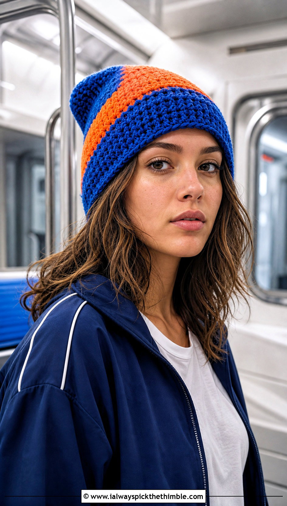 Color Block Crochet Beanie With Track Jacket And Joggers - 20 Women Crochet Beanie outfit ideas