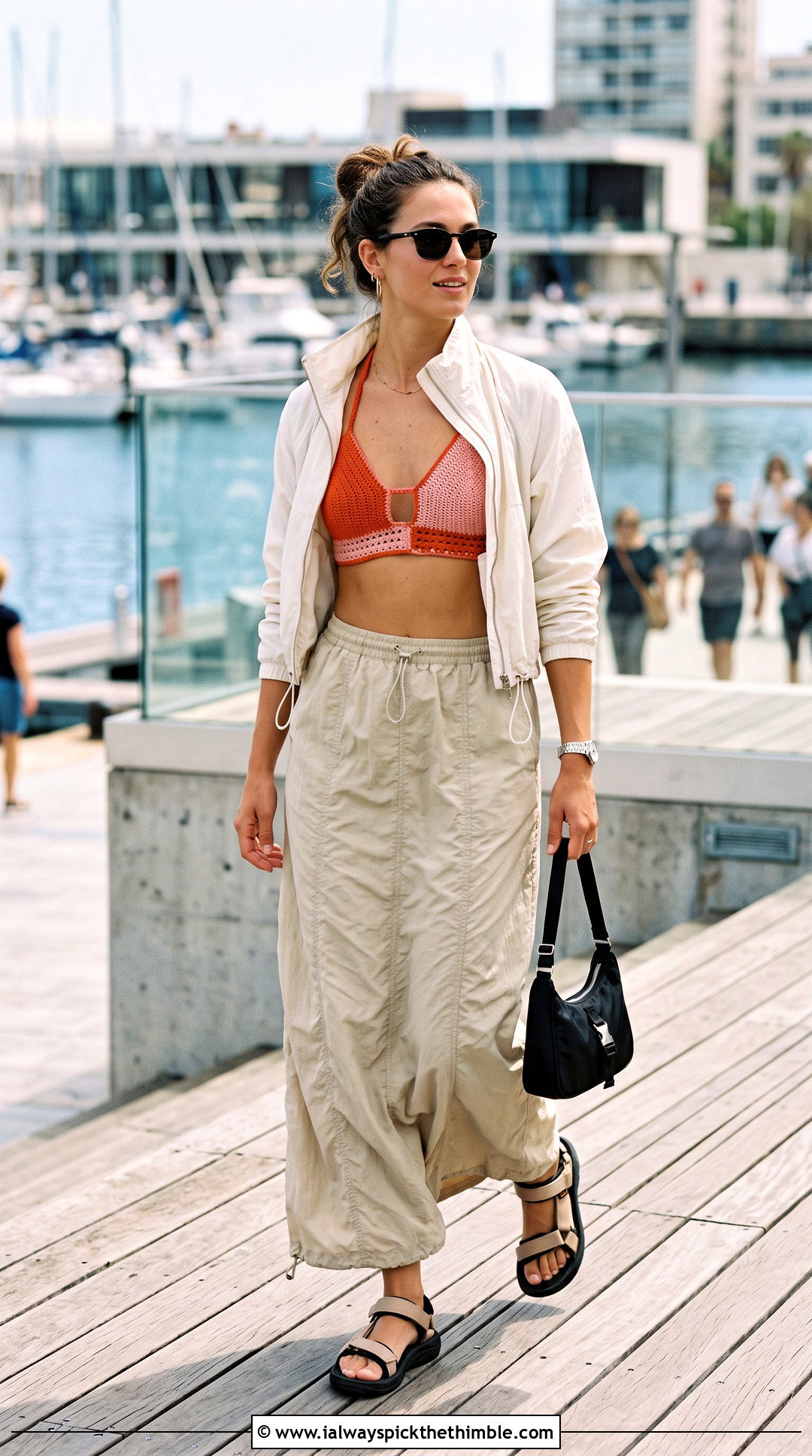 Color Block Crochet Bikini With Parachute Skirt - 25 crochet bathing suit outfit ideas