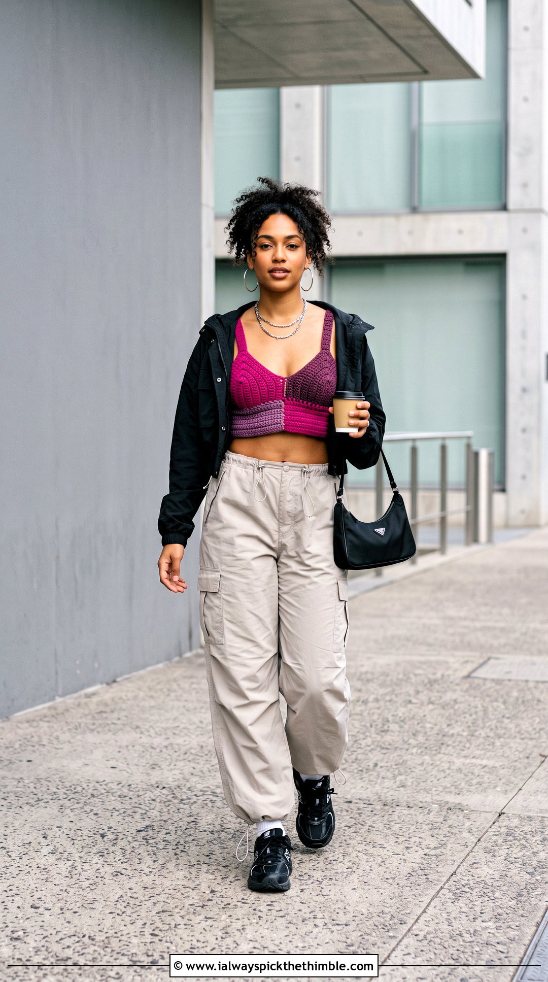 Color Block Crochet Bra Top With Parachute Pants - 25 crochet bra top outfit ideas