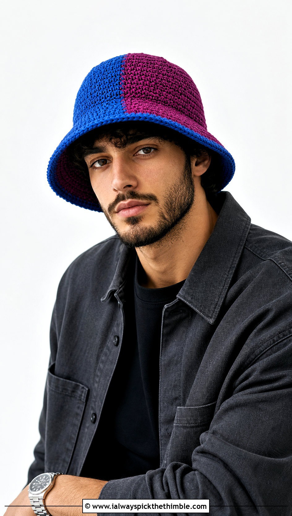 Color Block Crochet Bucket Hat With Matching Overshirt And Pants - 15 mens crochet bucket hat outfit ideas