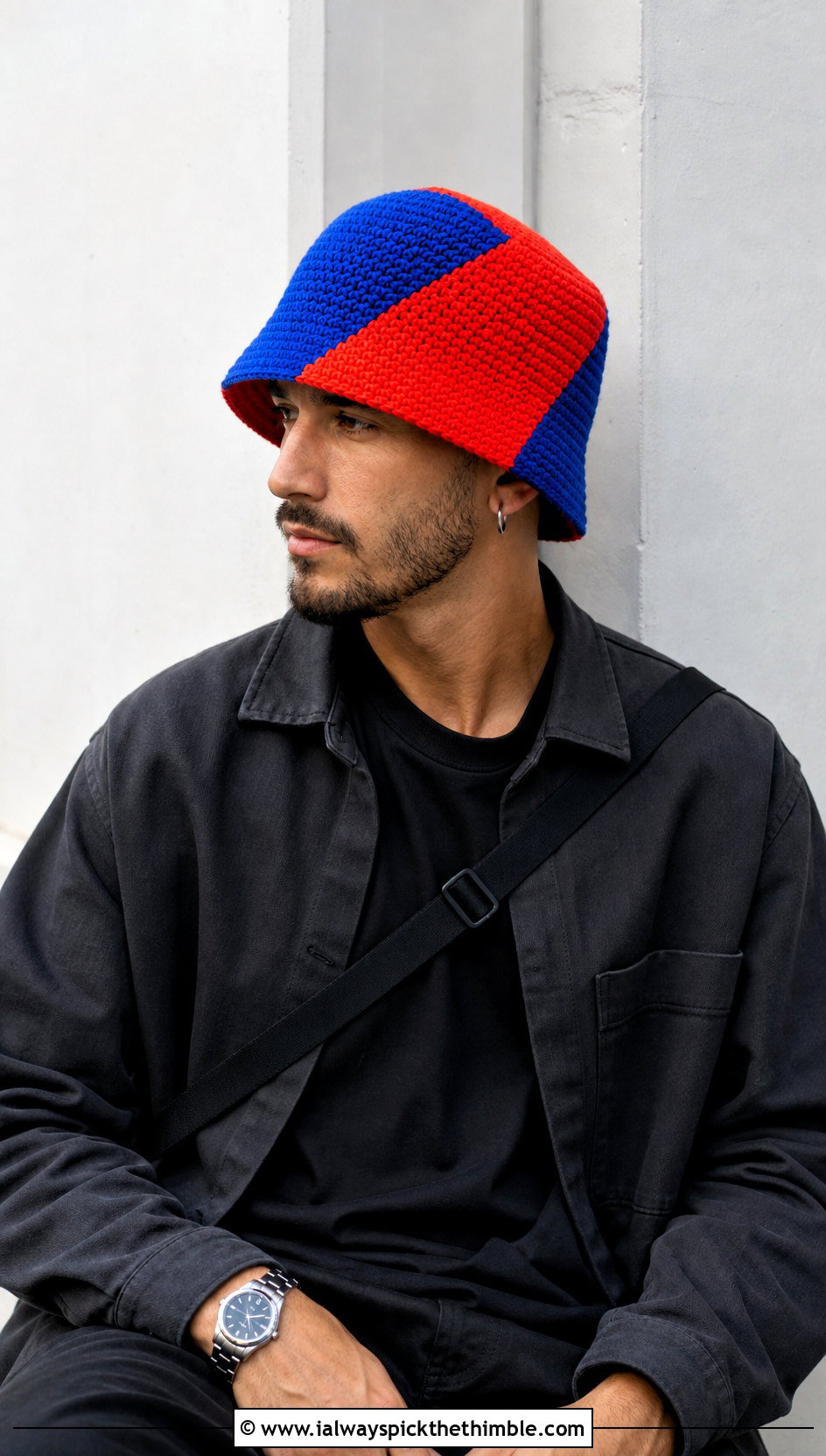 Color Block Crochet Bucket Hat With Overshirt And Matching Pants - 15 men's crochet bucket hat outfit ideas