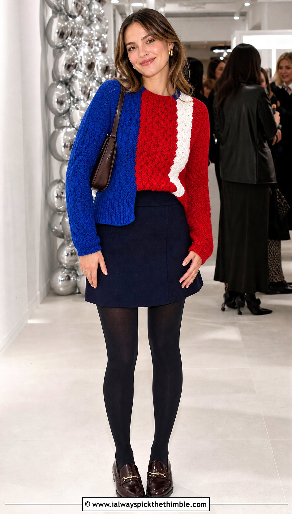 Color Block Crochet Cable Sweater With Mini Skirt - 20 crochet cable knit sweater outfit ideas
