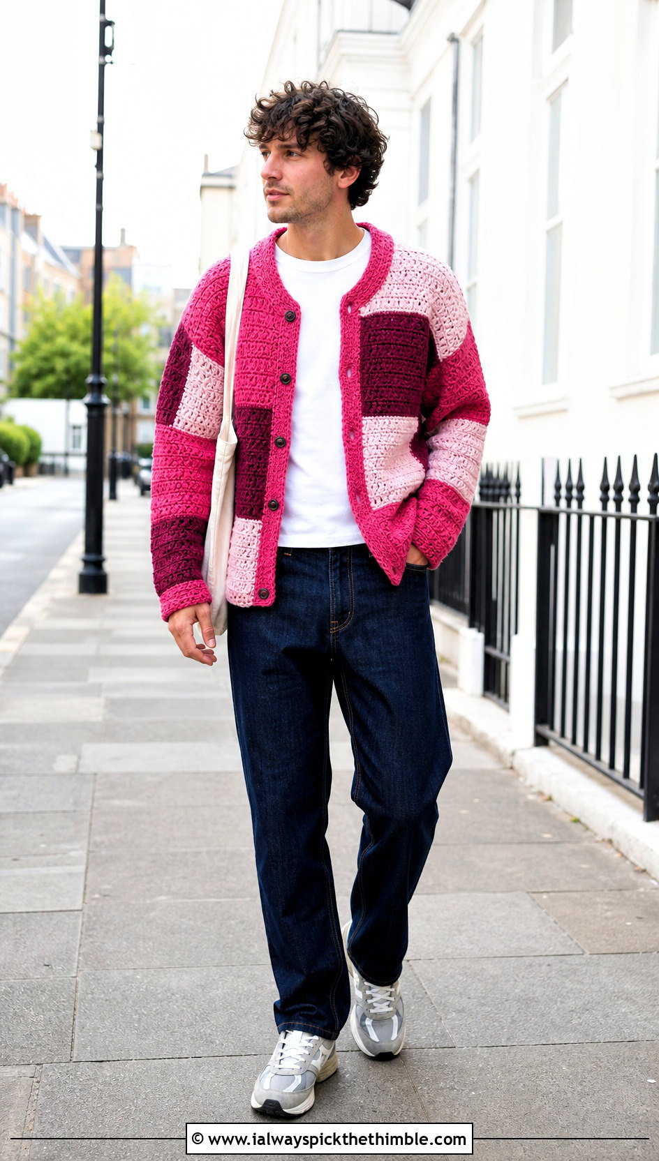 Color Block Crochet Cardigan With Straight Jeans - 20 mens crochet cardigan sweater outfit ideas