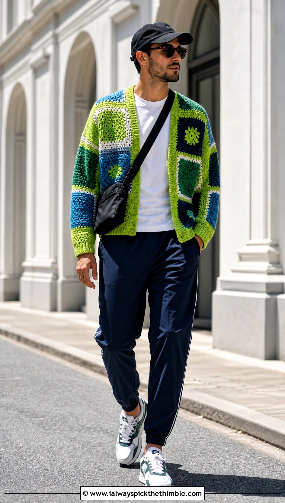 Color Block Crochet Cardigan With Track Pants - 25 mens crochet cardigan outfit ideas