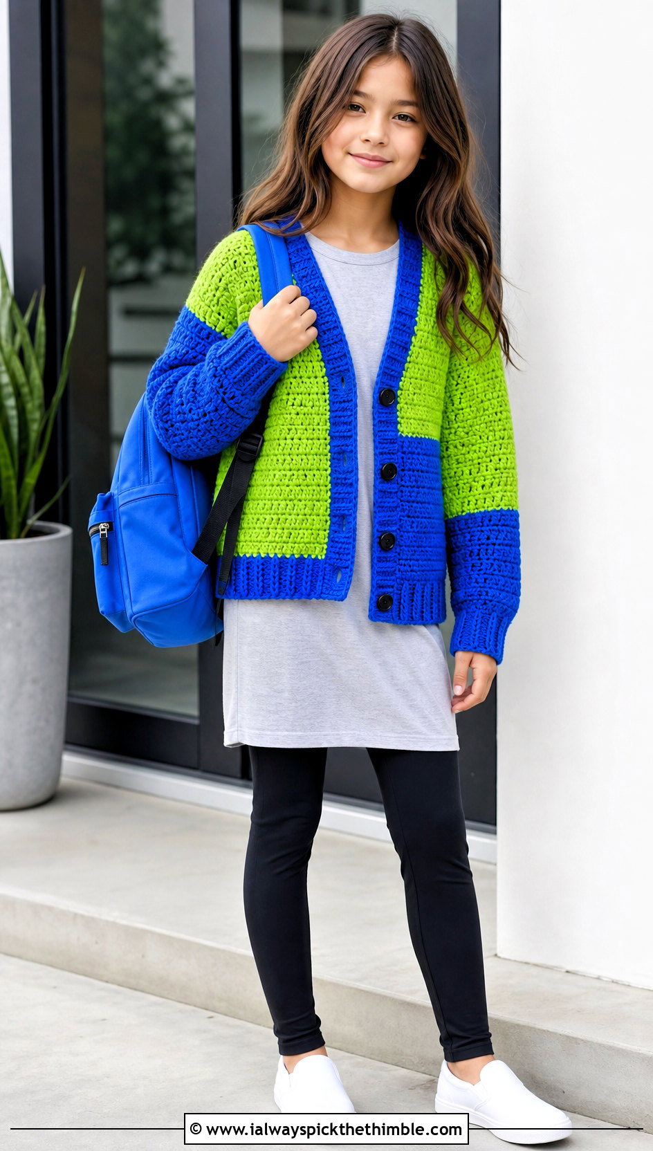 Color Block Crochet Cardigan With Tunic And Leggings - 20 Childs Crochet Cardigan outfit ideas