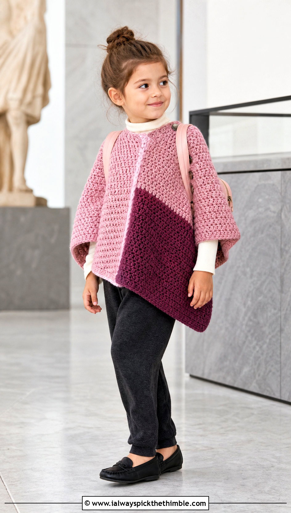 Color Block Crochet Carseat Poncho With Turtleneck And Pants - 20 Crochet Carseat Poncho outfit ideas