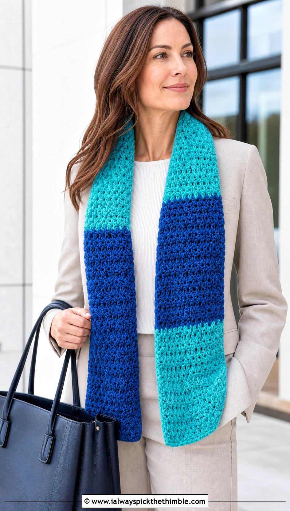 Color Block Crochet Chenille Scarf With Pantsuit - 20 crochet chenille scarf outfit ideas