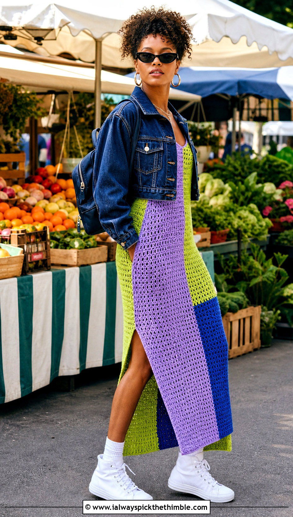 Color Block Crochet Dress With High Top Sneakers - 20 crochet a dress for women outfit ideas