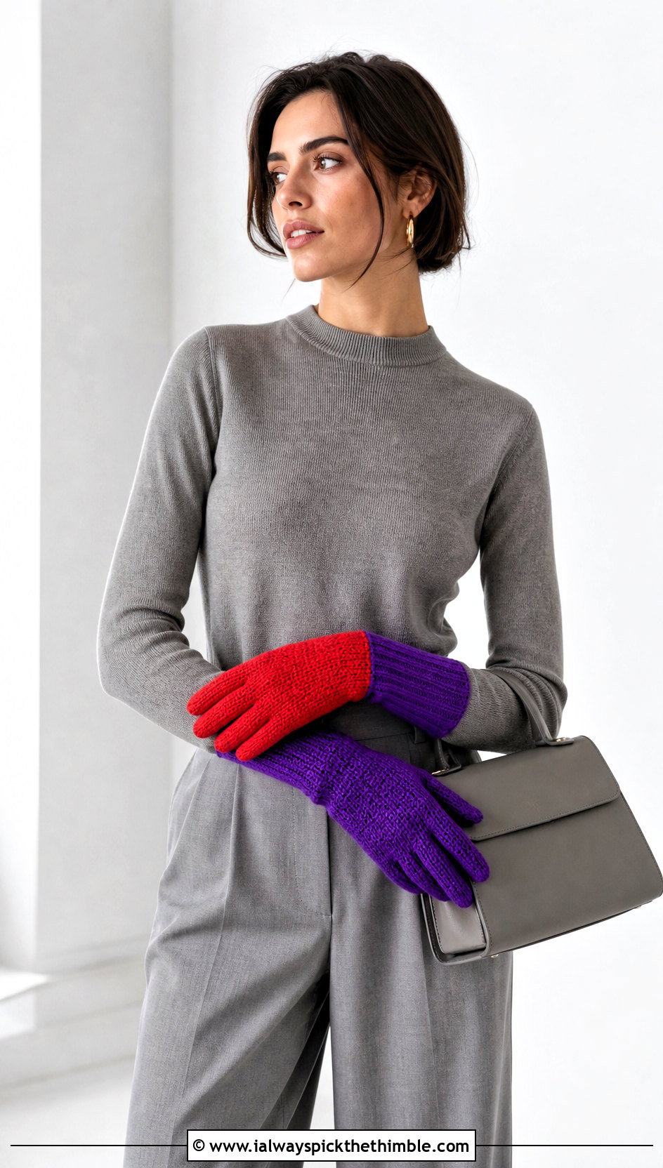 Color Block Crochet Gloves With Monochrome Outfit - 25 crochet gloves outfit ideas