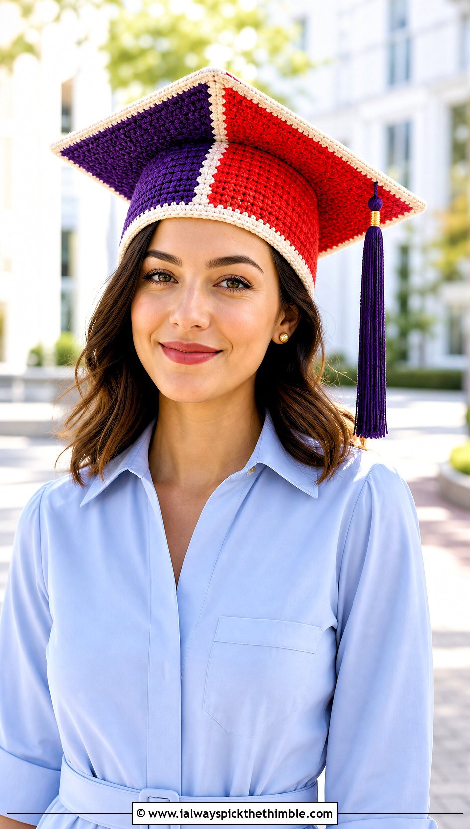 Color Block Crochet Graduation Cap With Shirt Dress - 25 crochet graduation cap outfit ideas