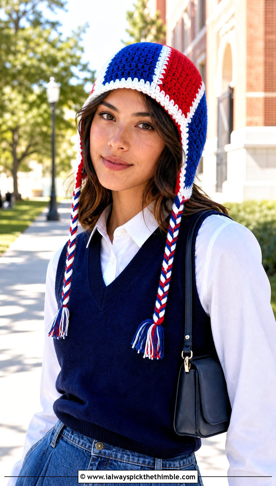 Color Block Crochet Hat With Braids And Sweater Vest - 20 crochet hat with braids outfit ideas