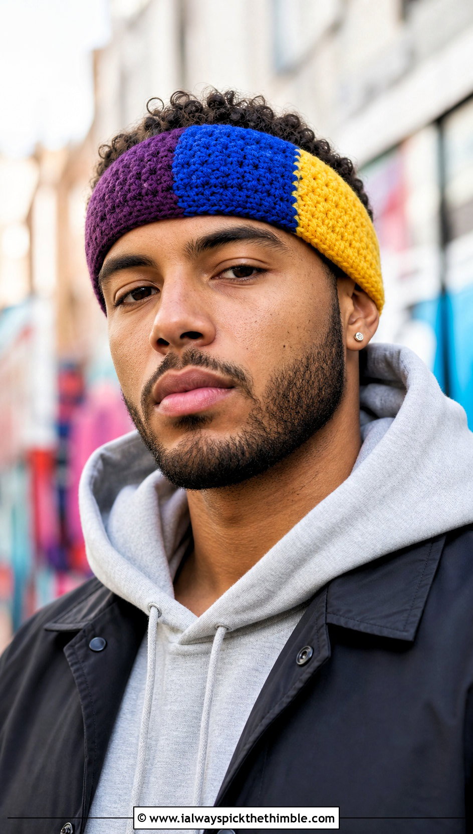 Color Block Crochet Headband With Hoodie And Cargo Pants - 20 men's crochet headband outfit ideas