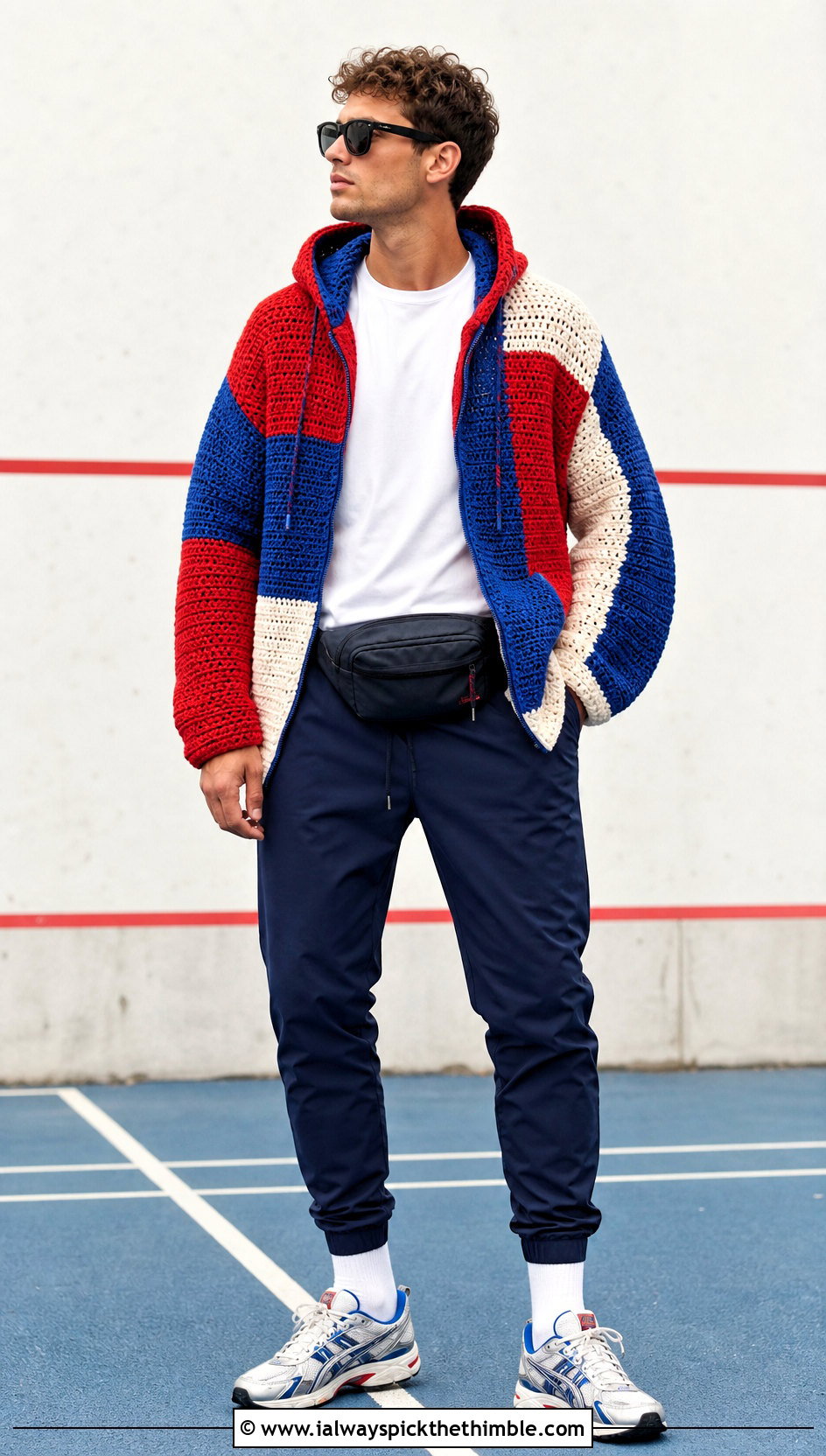Color Block Crochet Hoodie With Track Pants - 20 crochet mens hoodie outfit ideas
