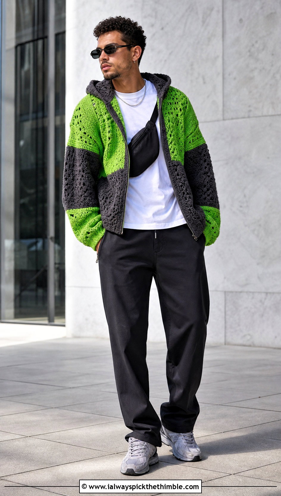 Color Block Crochet Hoodie With Track Pants - 20 Crochet Hoodies For Men outfit ideas