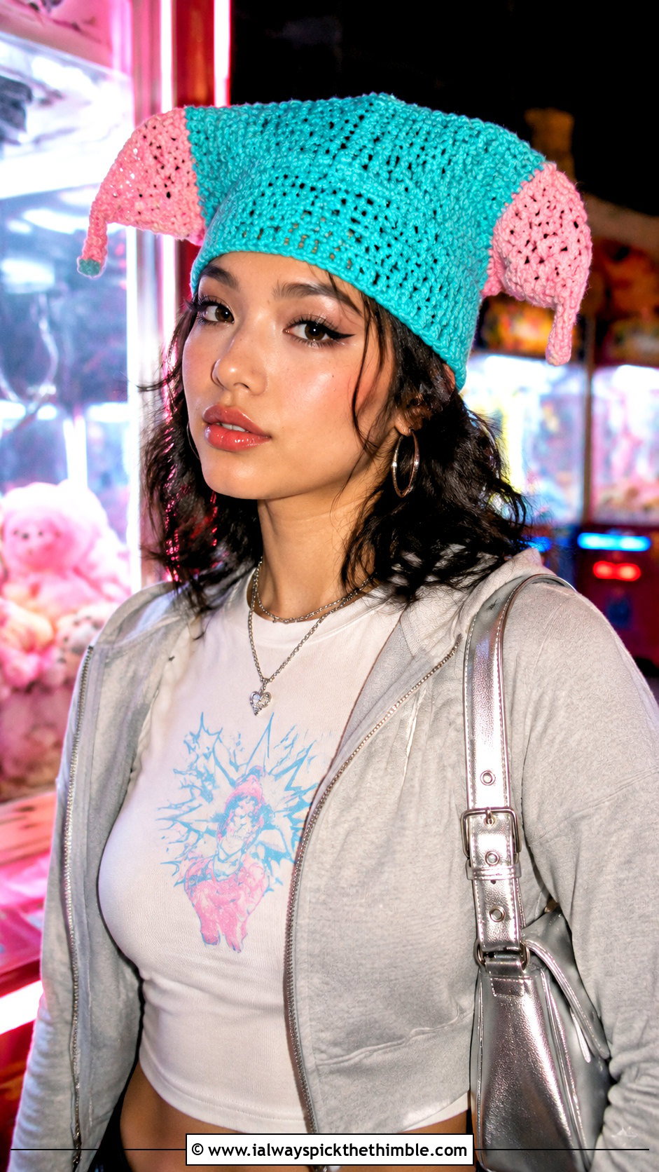 Color Block Crochet Jester Hat With Bomber Jacket - 25 crochet jester hat outfit ideas
