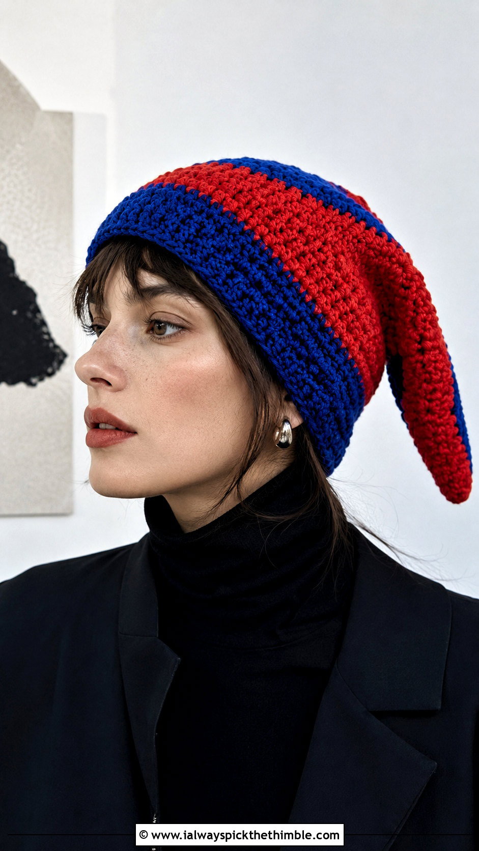 Color Block Crochet Link Hat With Monochrome Outfit - 20 crochet link hat outfit ideas