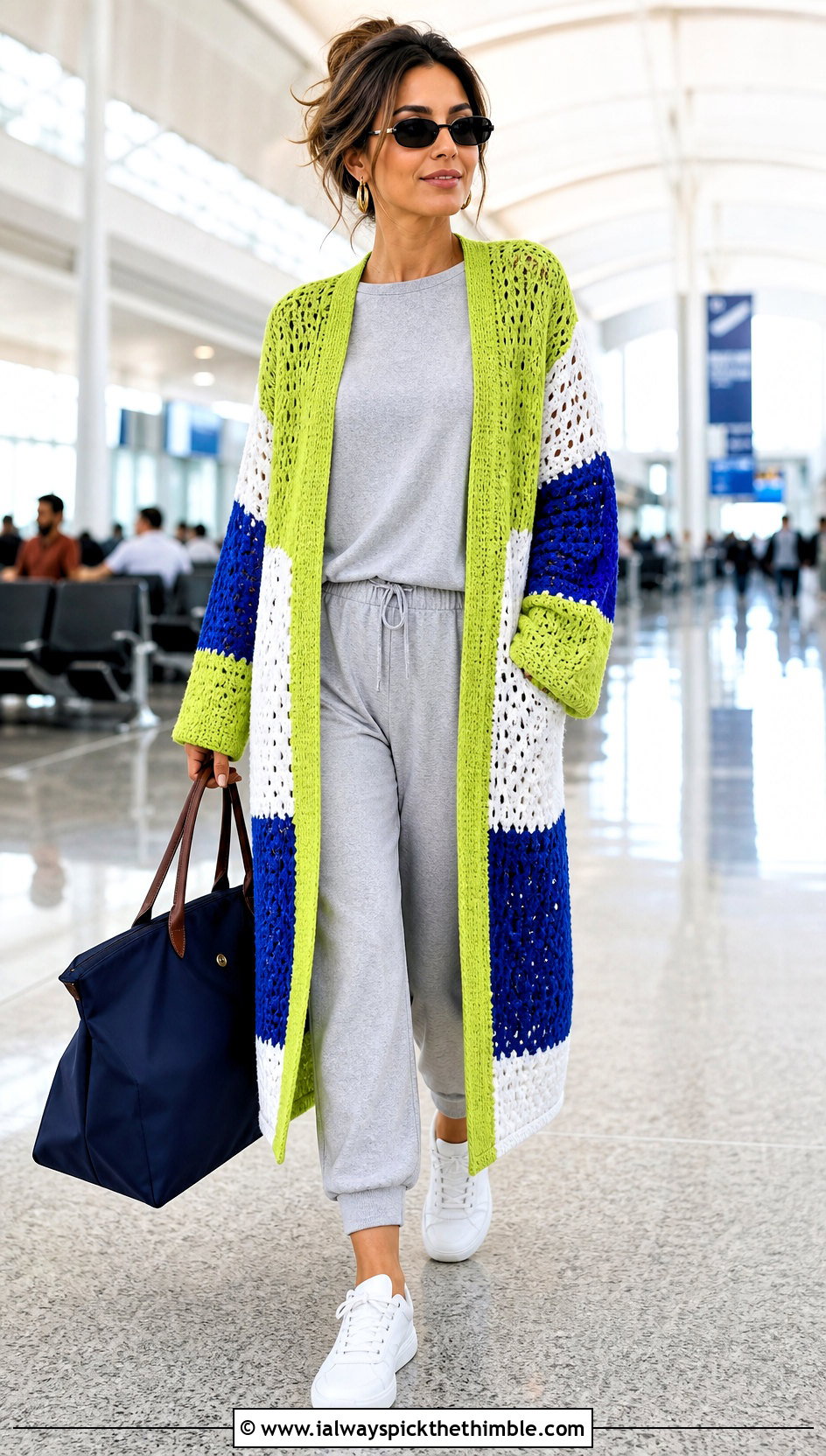 Color Block Crochet Long Cardigan With Sweat Set - 20 Easy Crochet Long Cardigan outfit ideas