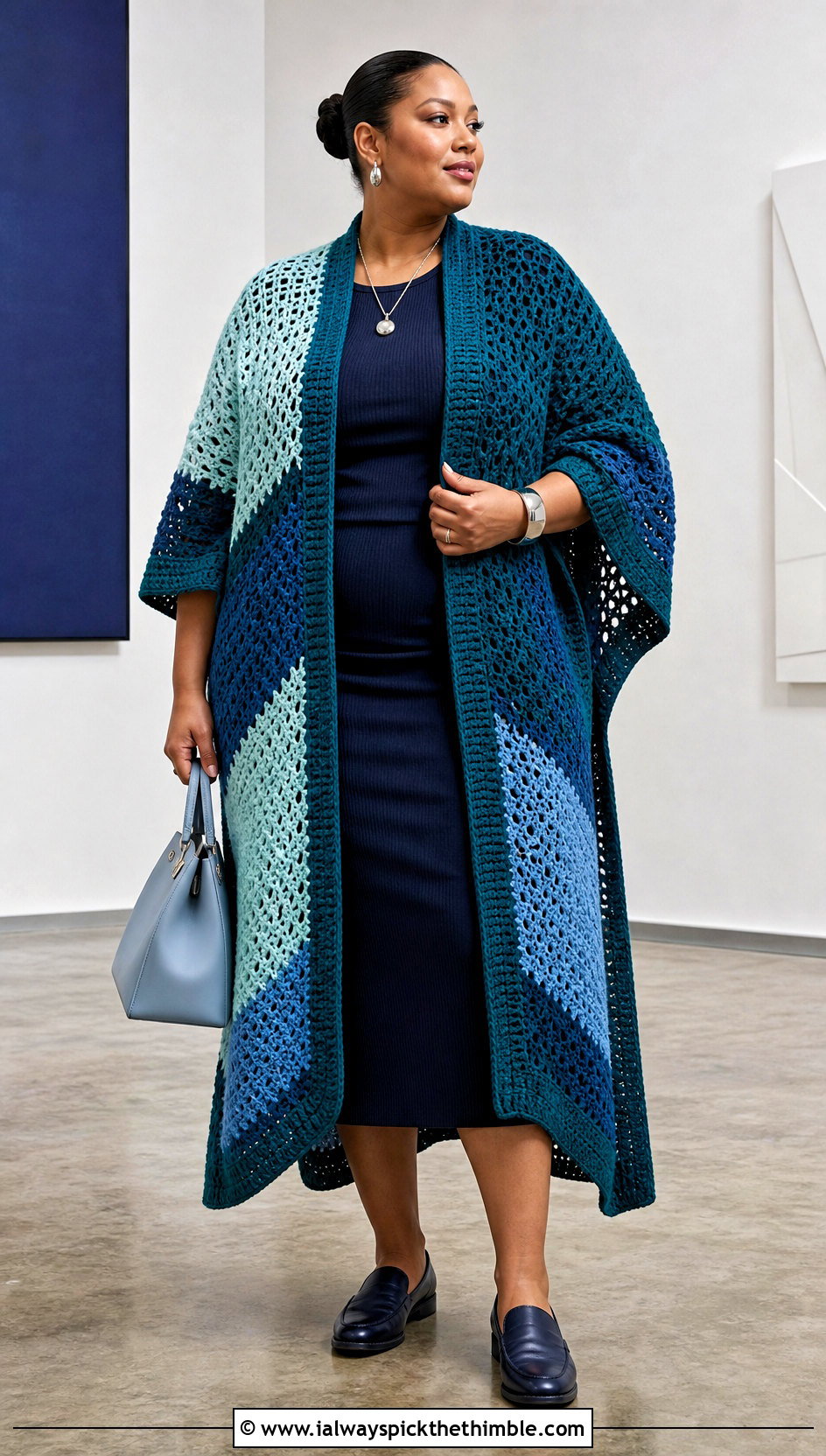 Color Block Crochet Long Poncho With Knit Column Outfit - 15 Crochet Long Poncho outfit ideas