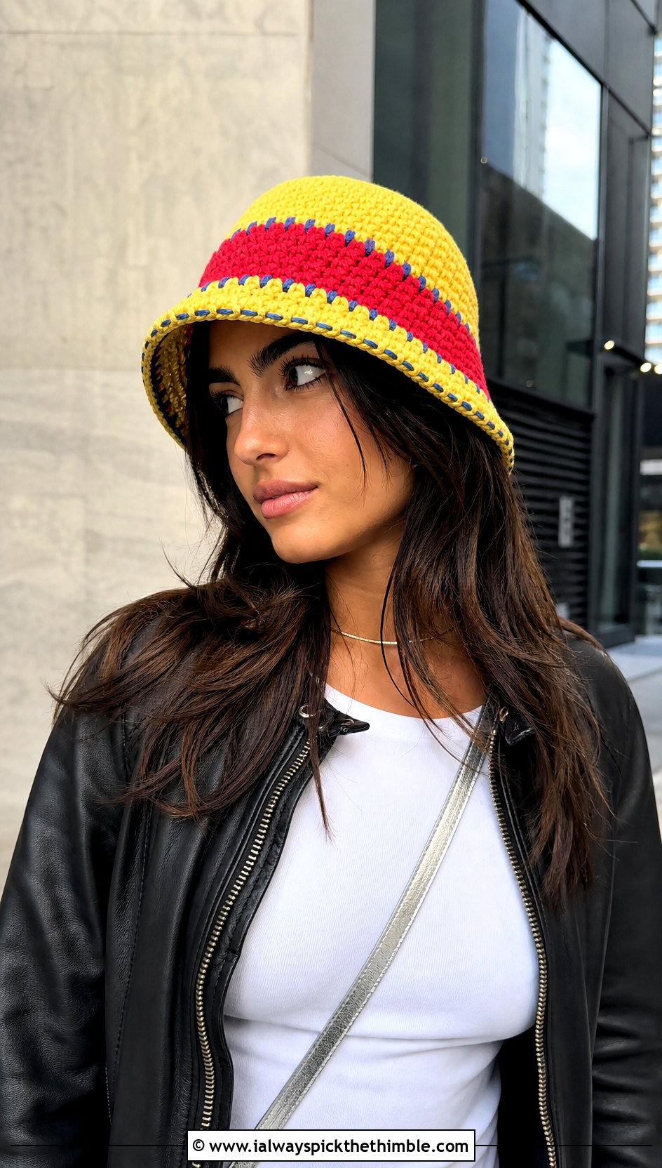 Color Block Crochet Luffy Hat With Leather Jacket - 15 Crochet Luffy One Piece Hat outfit ideas