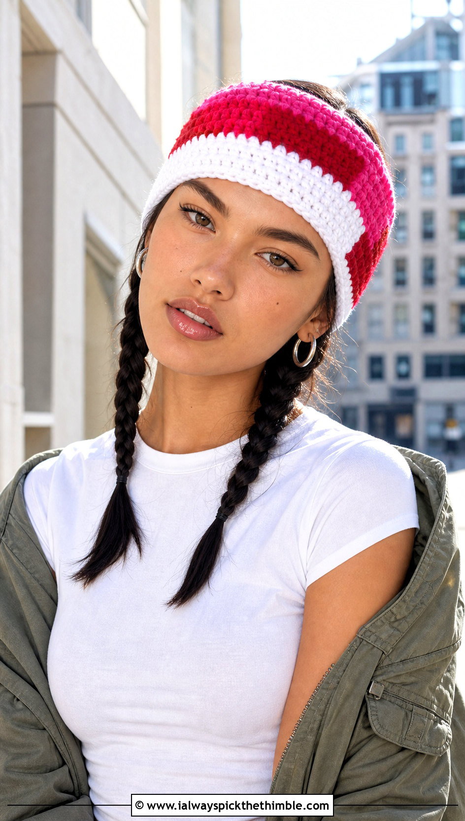 Color Block Crochet Makeup Headband With Cargo Pants - 20 Crochet Makeup Headband outfit ideas