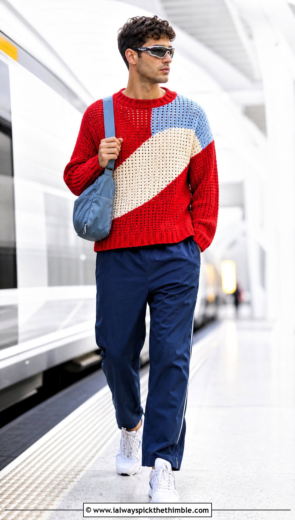 Color Block Crochet Mens Pullover With Track Pants - 15 crochet mens pullover outfit ideas