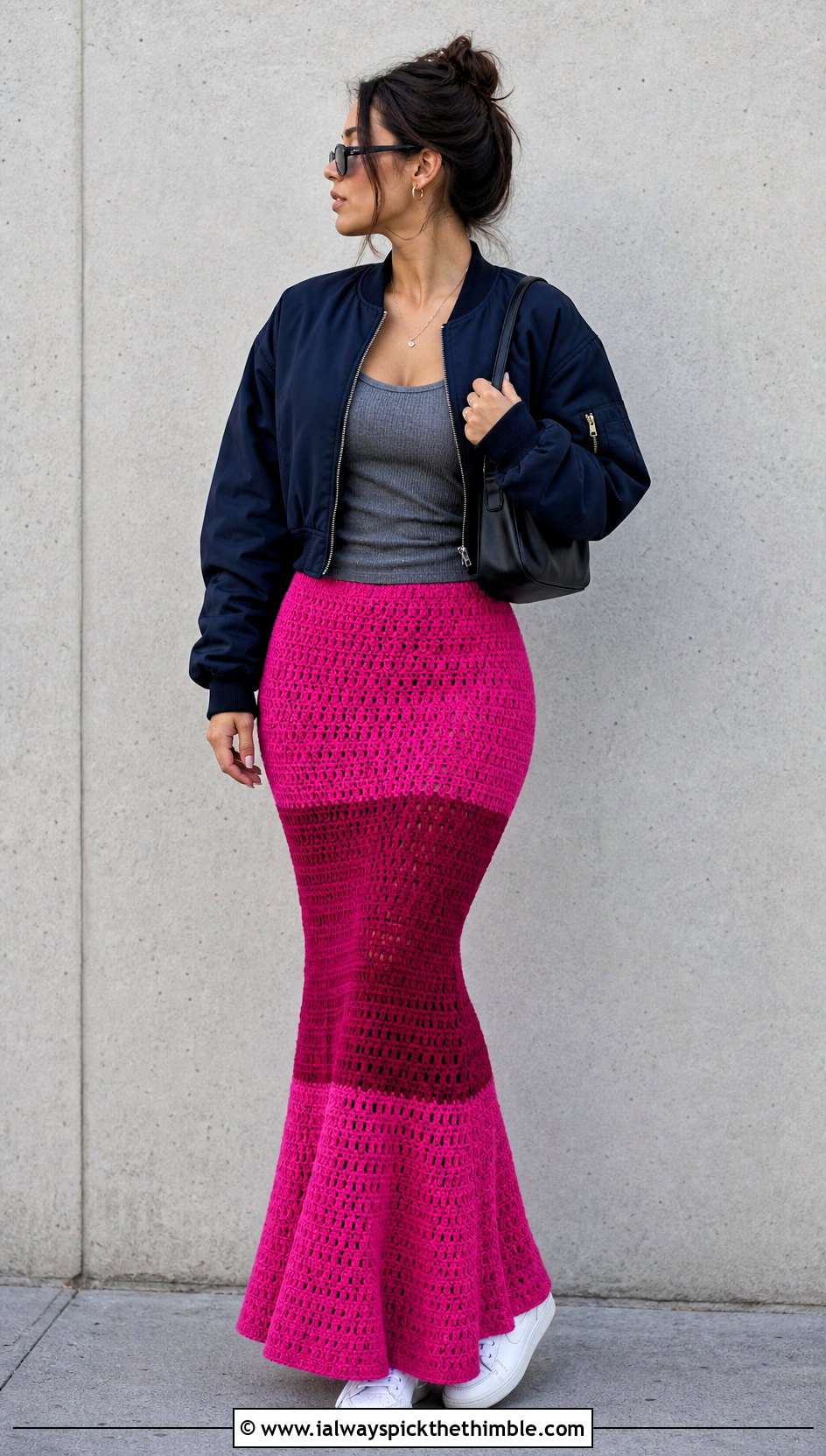 Color Block Crochet Mermaid Skirt With Bomber Jacket - 25 crochet mermaid skirt outfit ideas