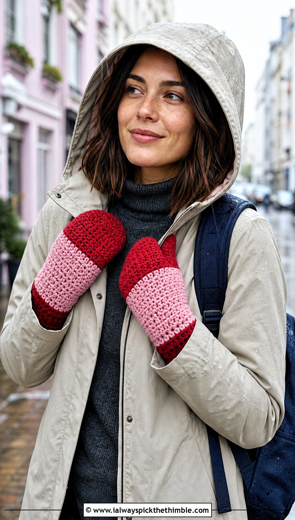 Color Block Crochet Mittens With Raincoat - 20 crochet hand mittens outfit ideas