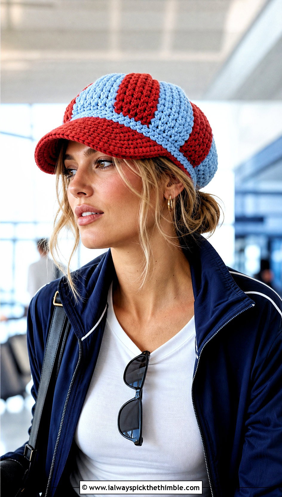 Color Block Crochet Newsboy Hat With Tracksuit And Sneakers - 25 crochet newsboy hat outfit ideas