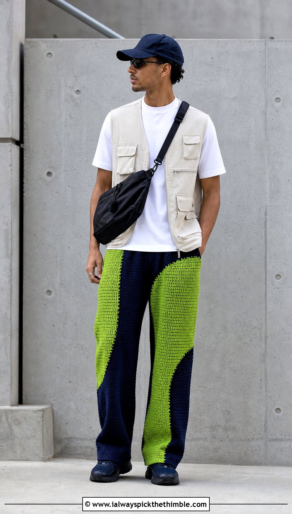 Color Block Crochet Pants With Utility Vest - 20 mens crochet pants outfit ideas