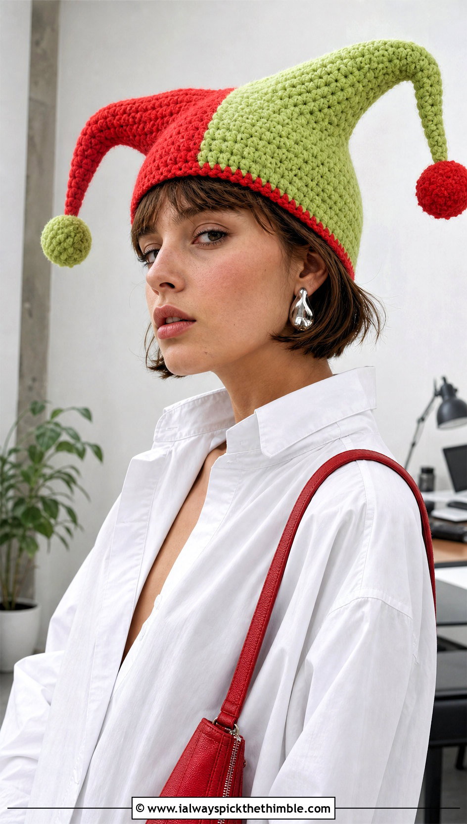 Color Block Crochet Pomni Hat With White Shirt - 25 Crochet Pomni Hat outfit ideas