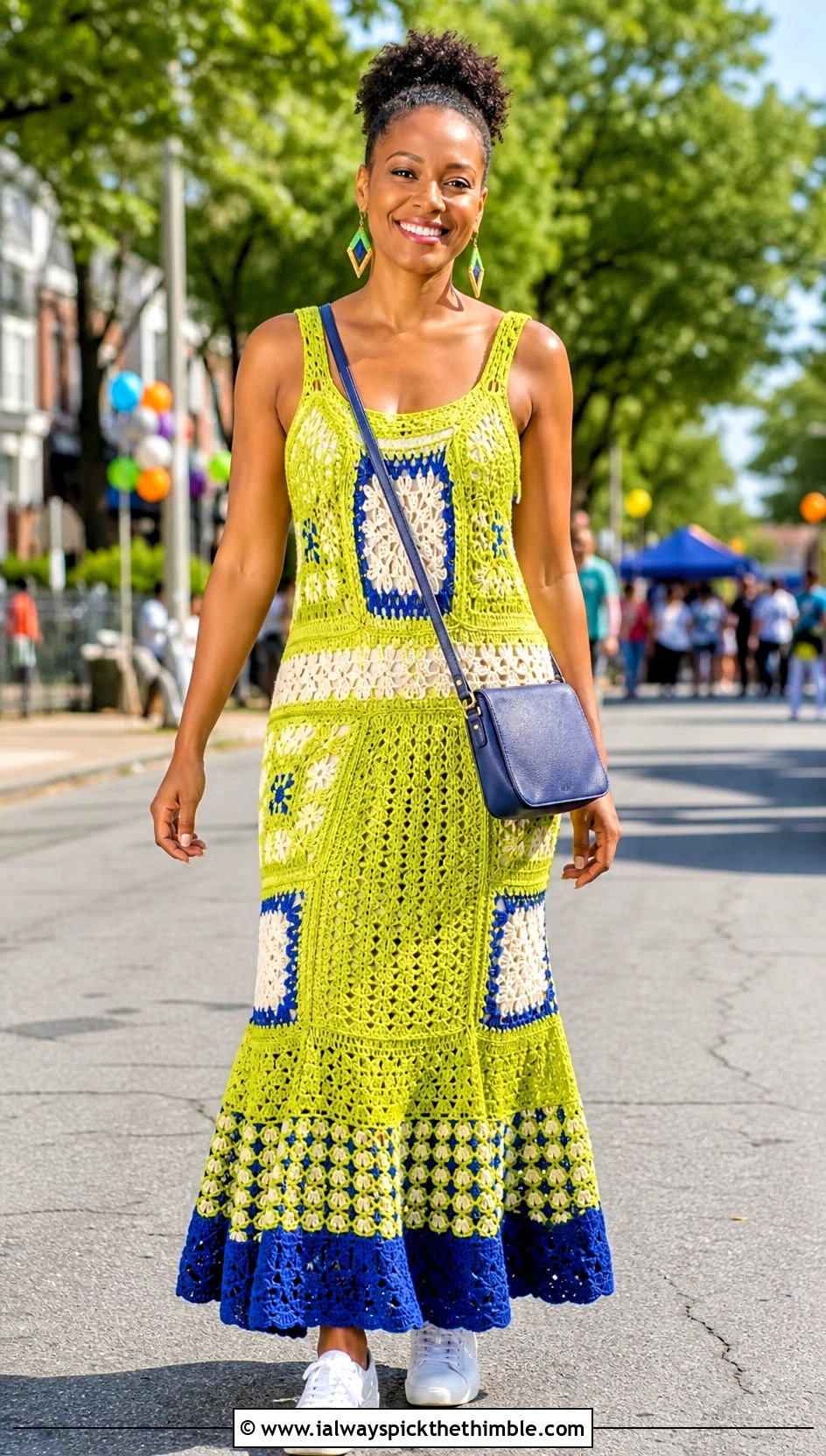 Color Block Crochet Princess Dress With White Sneakers - 25 crochet princess dress outfit ideas