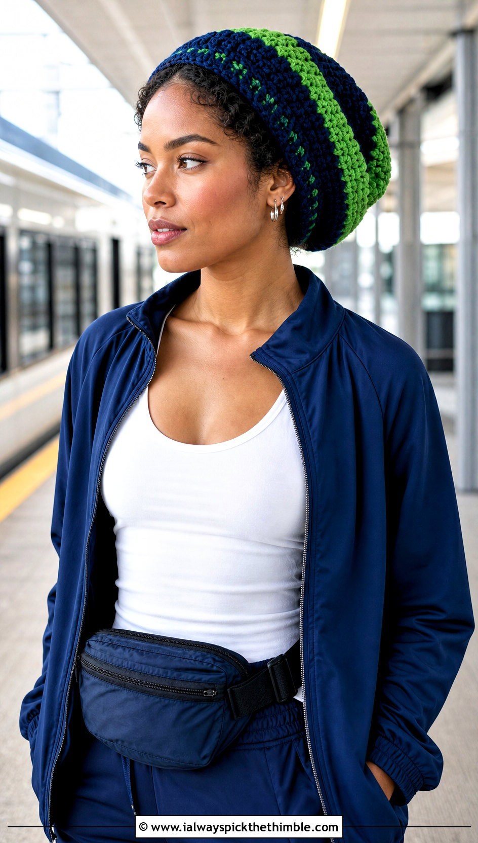 Color Block Crochet Rasta Tam Hat With Tracksuit - 20 crochet rasta tam hat outfit ideas