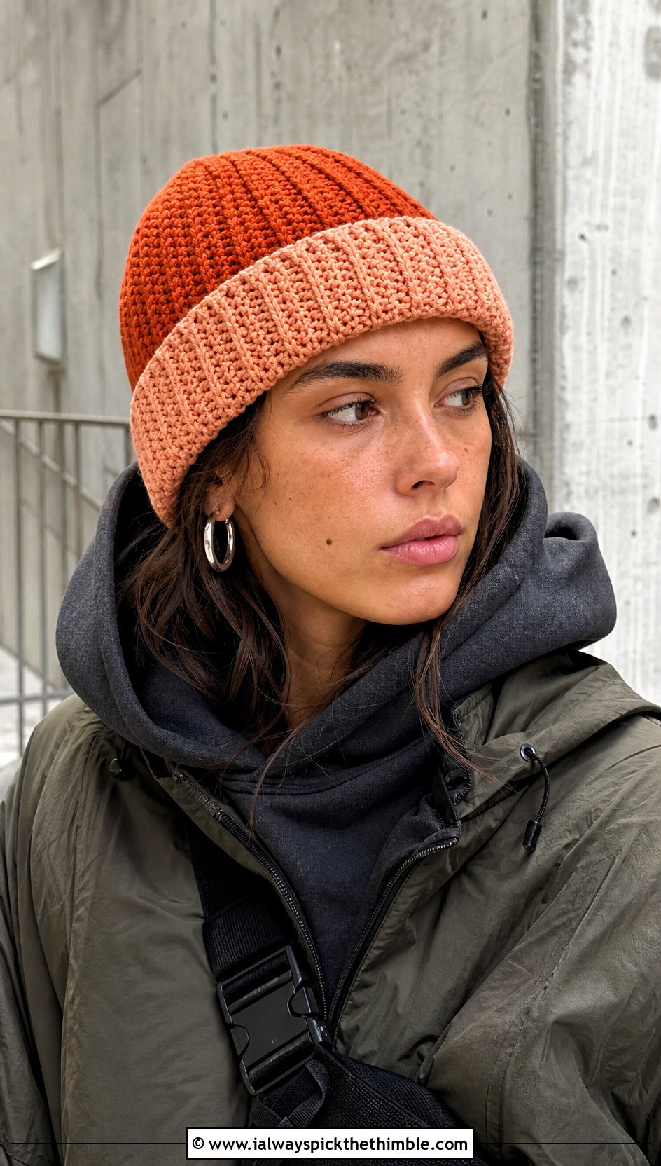 Color Block Crochet Ribbed Beanie With Cargo Pants - 20 easy crochet ribbed beanie outfit ideas