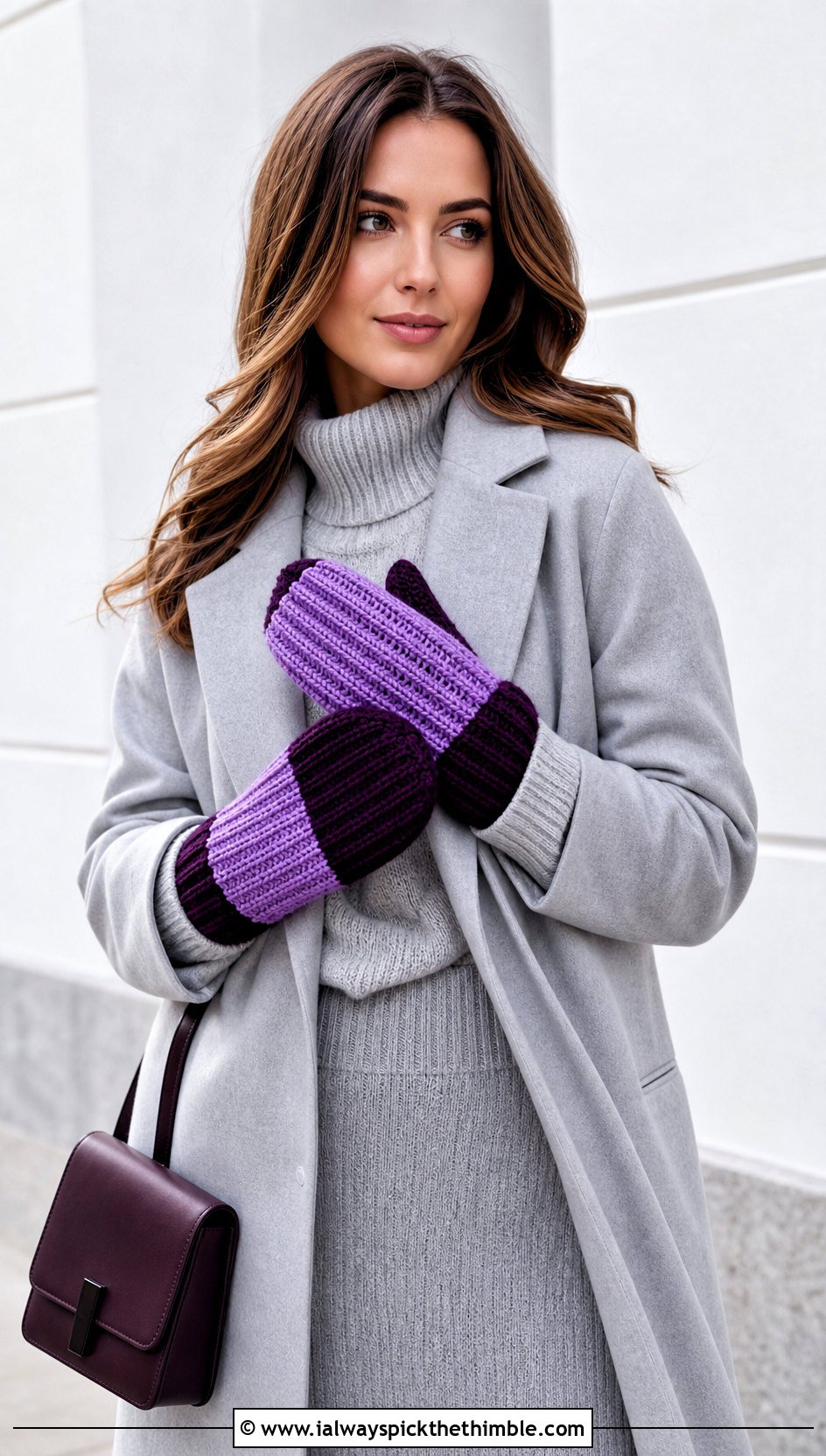 Color Block Crochet Ribbed Mittens With Monochrome Knit Outfit - 15 Crochet Ribbed Mittens outfit ideas