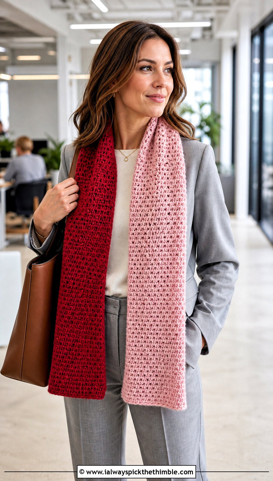 Color Block Crochet Scarf With Matching Pantsuit - 25 fall crochet scarf outfit ideas
