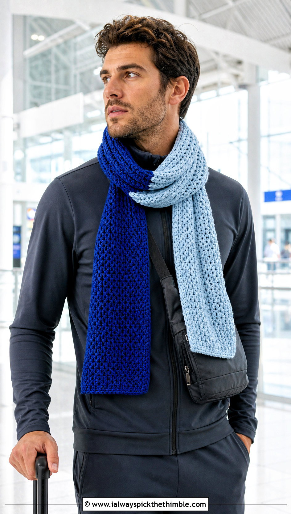 Color Block Crochet Scarf With Tracksuit - 20 male crochet scarf outfit ideas