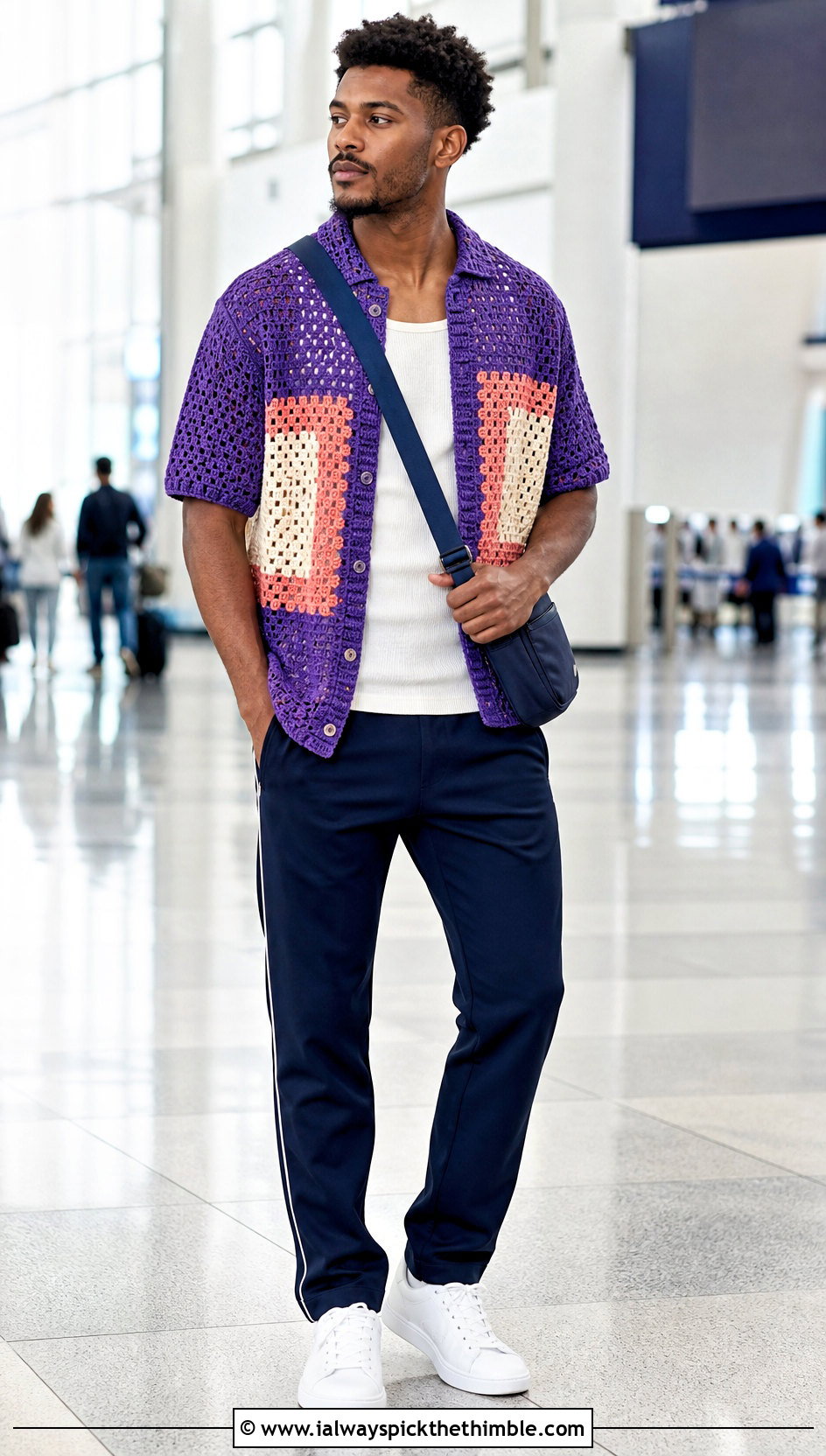 Color Block Crochet Shirt With Track Pants - 25 crochet mens shirt outfit ideas