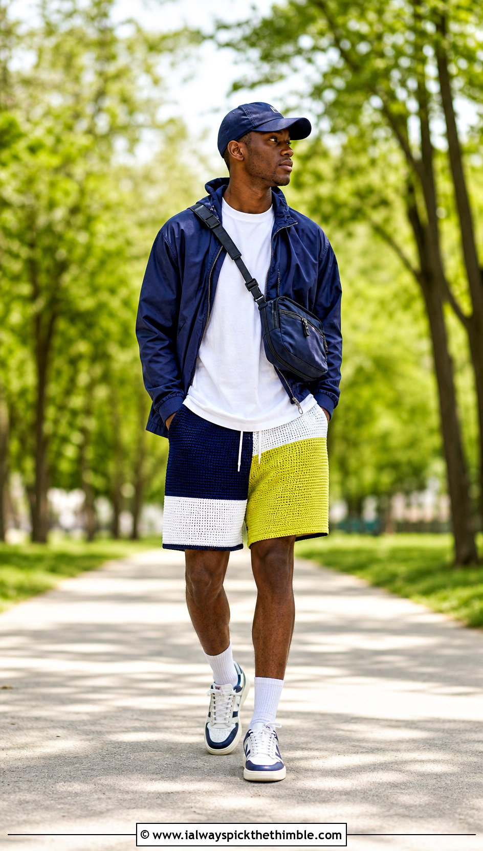 Color Block Crochet Shorts With Windbreaker - 15 mens crochet shorts outfit ideas