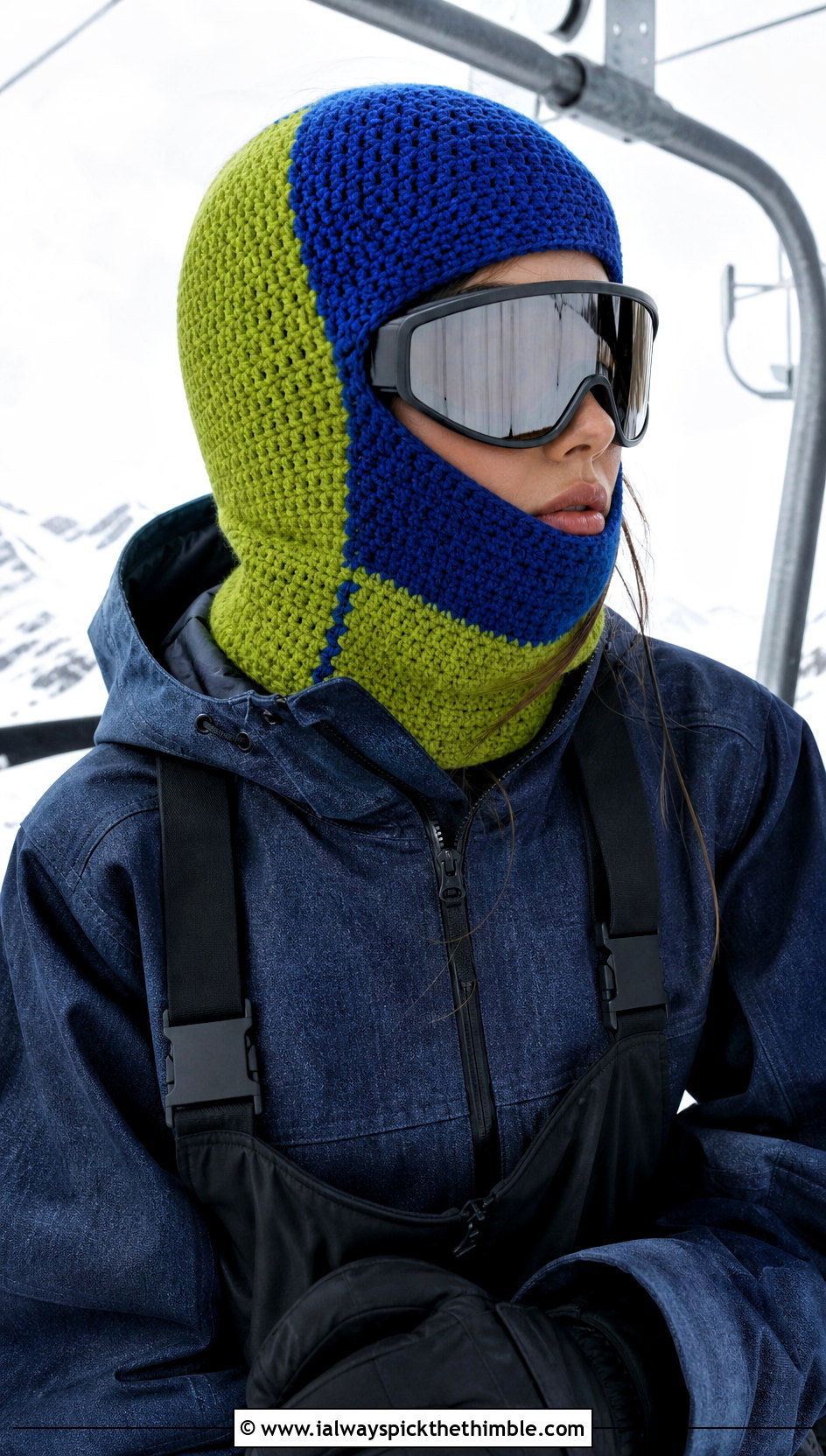 Color Block Crochet Ski Helmet Balaclava With Denim Ski Outfit - 15 crochet ski helmet balaclava outfit ideas