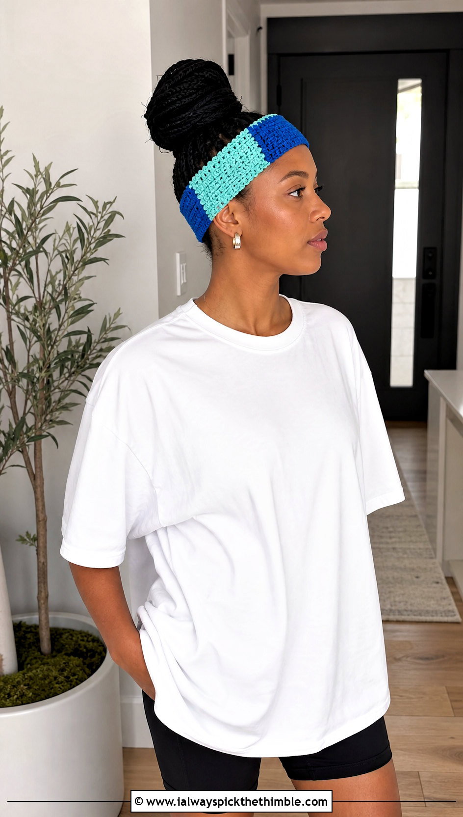 Color Block Crochet Skincare Headband With Bike Shorts - 15 Crochet Skincare Headband outfit ideas