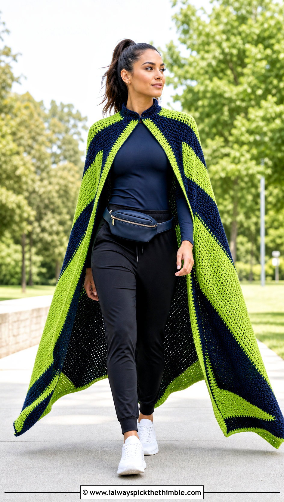 Color Block Crochet Superhero Cape With Joggers - 20 Crochet Super Hero Cape outfit ideas