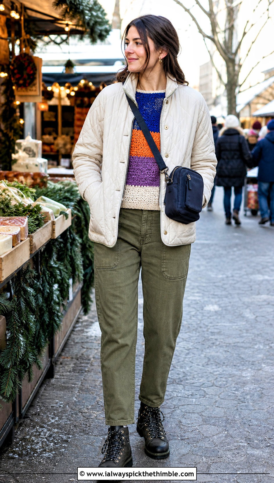 Color Block Crochet Top With Utility Pants - 25 winter crochet top outfit ideas