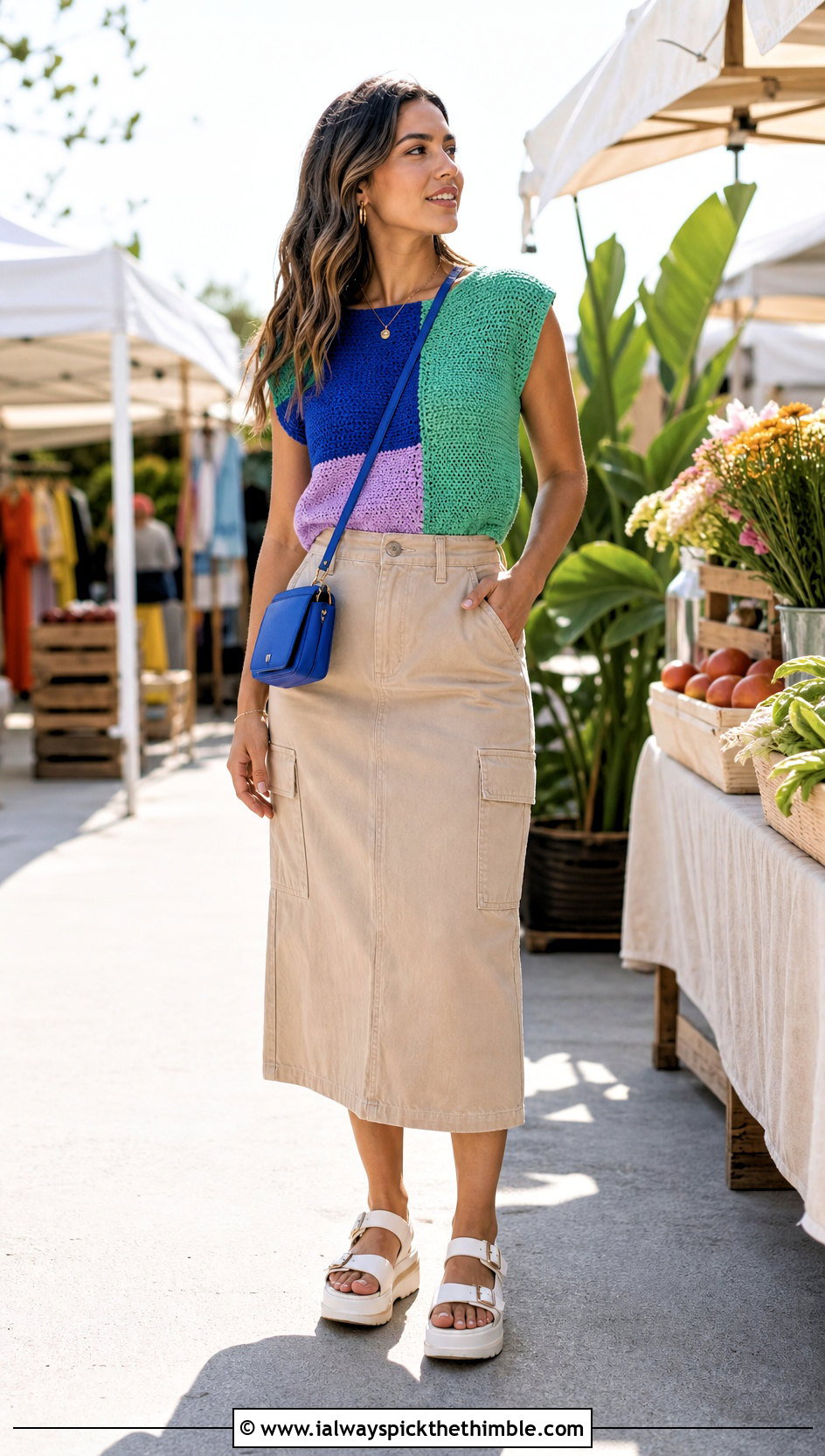 Color Block Crochet Top With Utility Skirt - 25 summer crochet top outfit ideas