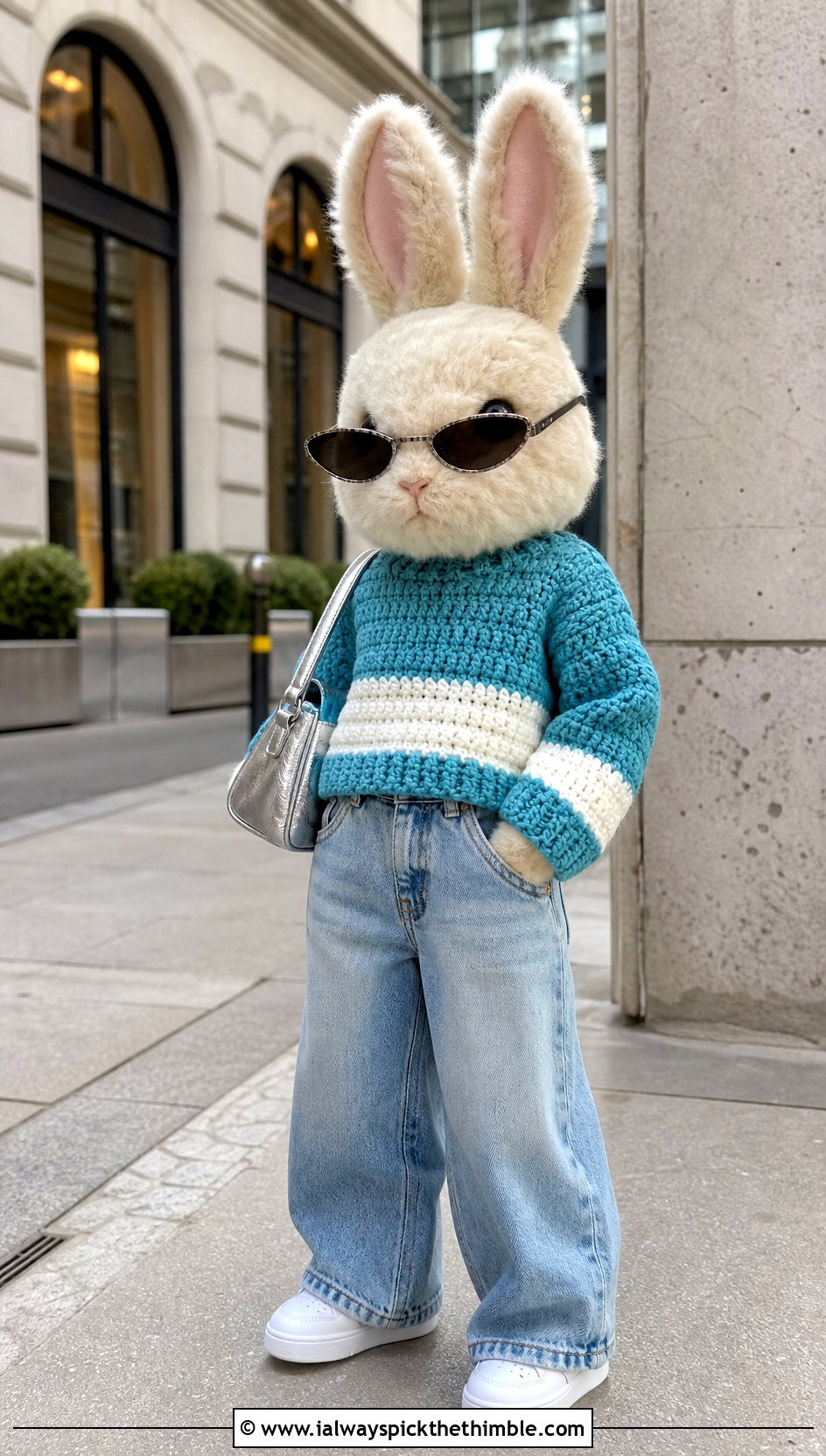 Color Block Crochet Toy Sweater With Wide Leg Jeans - 20 Crochet Sweater For Toy outfit ideas